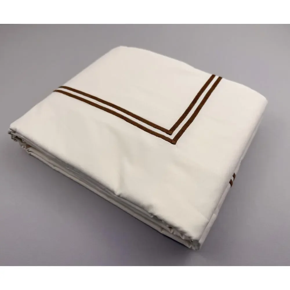 Restoration Hardware Italian Hotel Satin Stitch CREAM Brown Queen DUVET Cover
